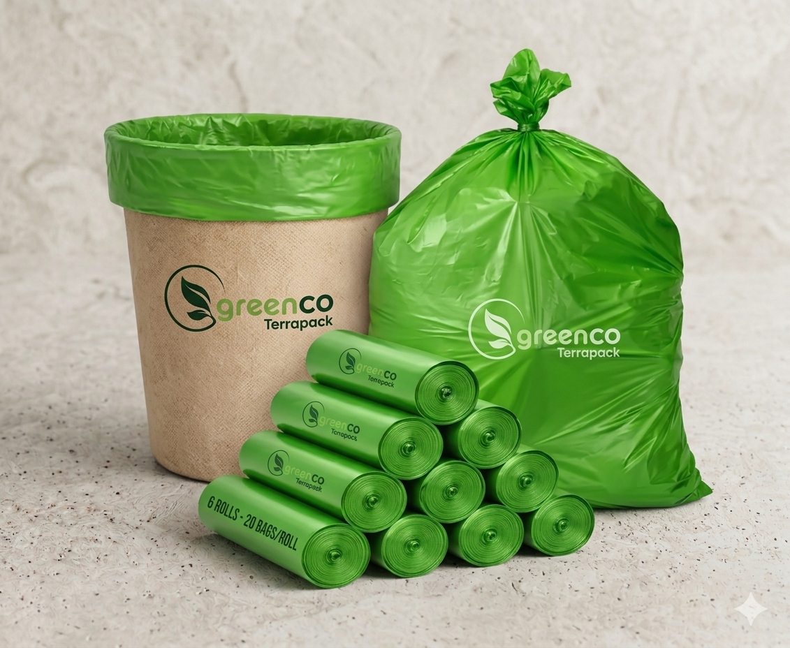 Compostable green garbage bags